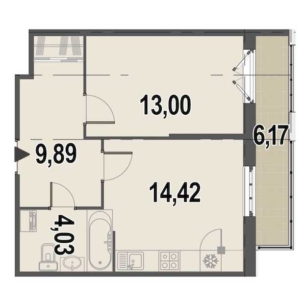 Однокомнатная квартира в Инвестторг: площадь 42.7 м2 , этаж: 9 – купить в Санкт-Петербурге